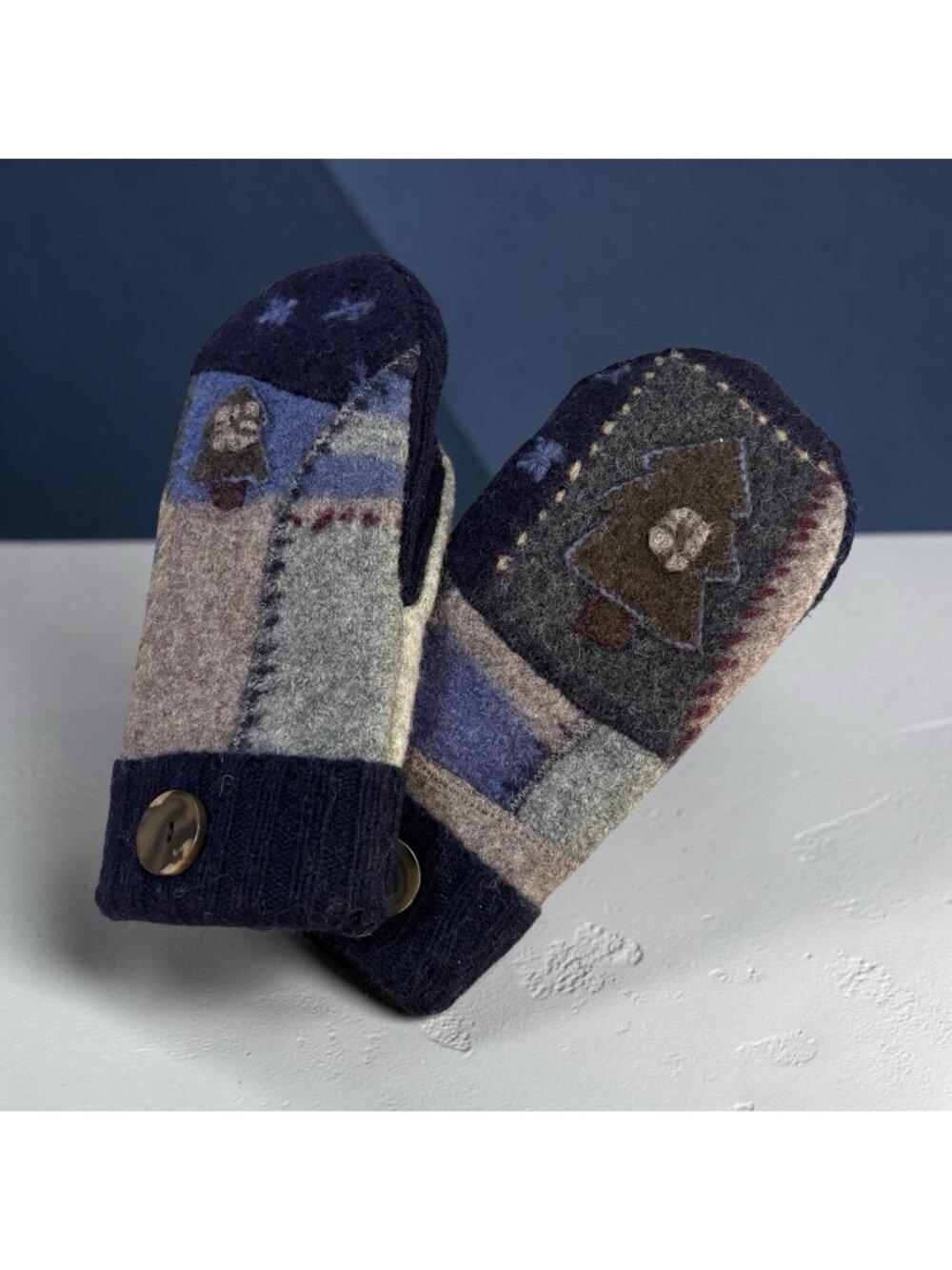 New Recycled Wool Mittens Fleece Lined Blue Men Women Winter Gift